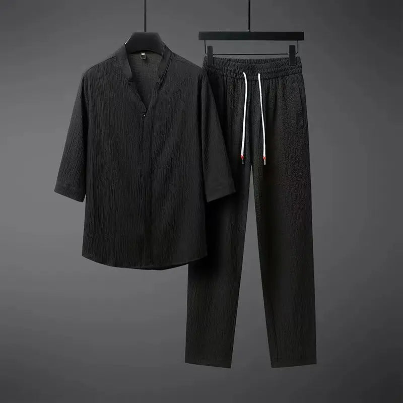 Tuta da ginnastica vintage in lino da uomo, set da 2 pezzi: comfort classico con un tocco moderno
