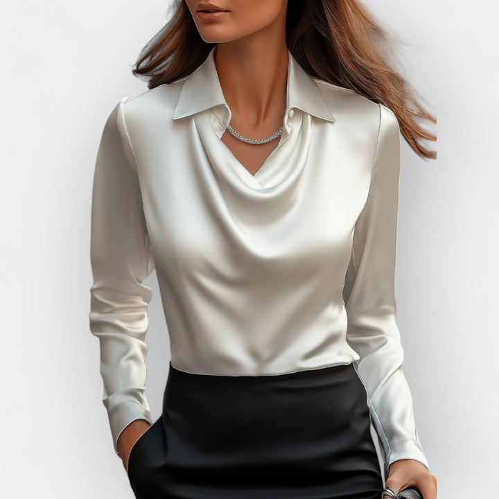 Elegante camicia in raso con colletto a cascata