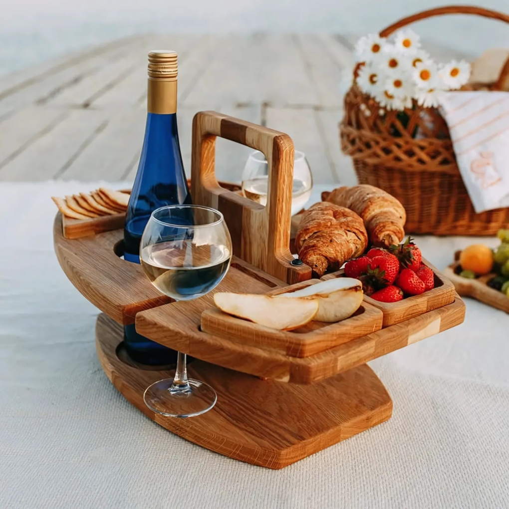 Portable folding wooden picnic table