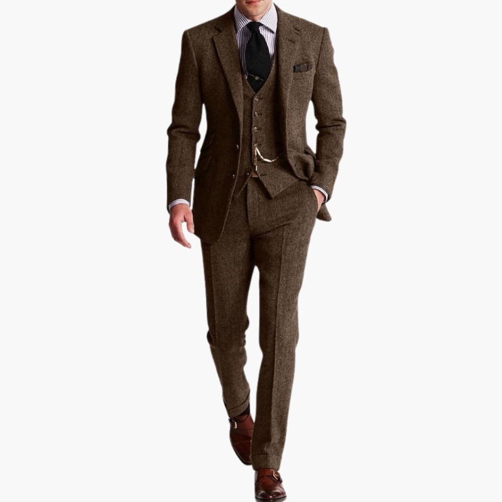 Men's formal suit set with jacket and waistcoat