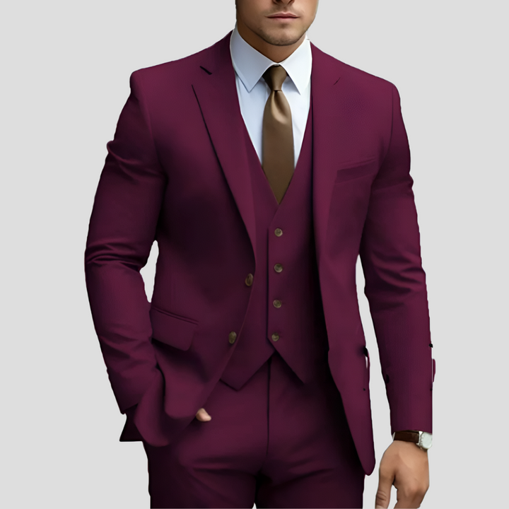 Elegant men's suit, 3 pieces, beige, slim fit