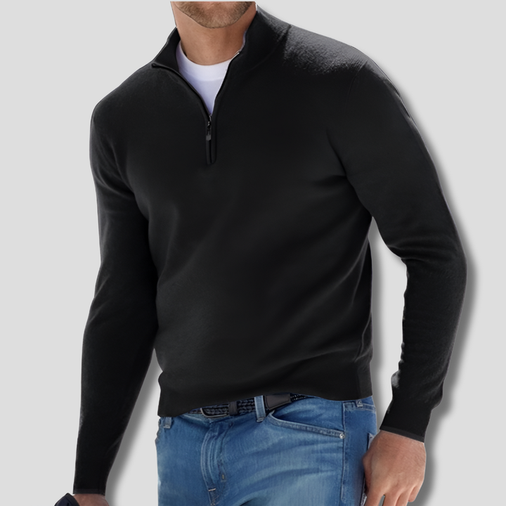 Suéter de hombre de punto de algodón con cuello con cremallera
