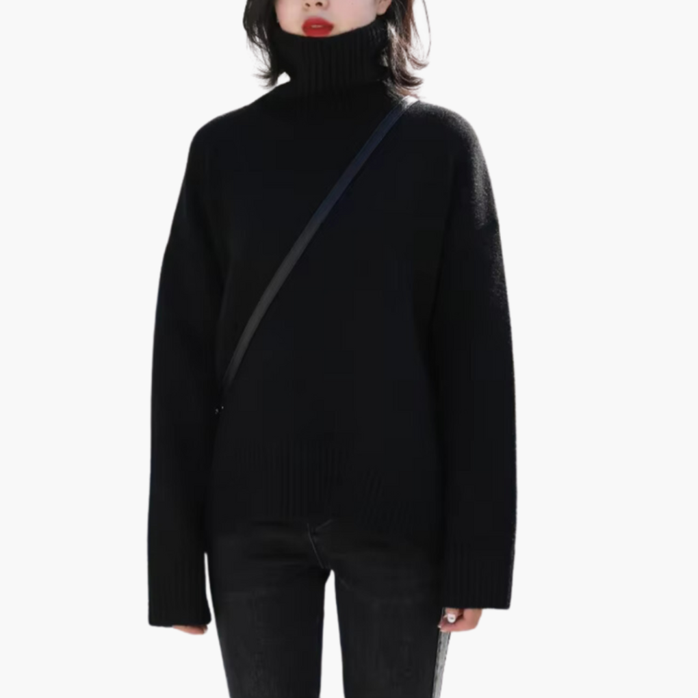 Maglione a Collo Alto da Donna con Maniche Lunghe e Texture a Coste