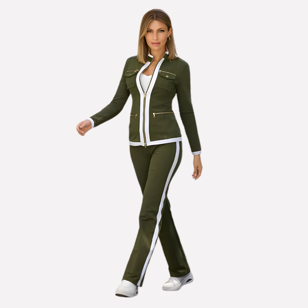 Set Giacca e Pantaloni con Zip da Donna – Stile con Bordo a Contrasto