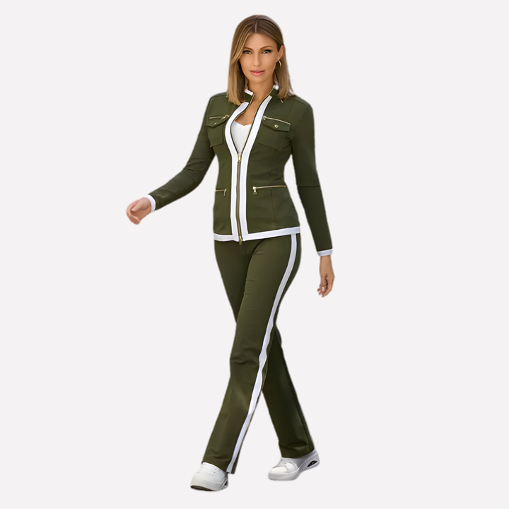 Set Giacca e Pantaloni con Zip da Donna – Stile con Bordo a Contrasto