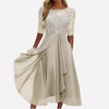 Women's chiffon evening dress with floral lace