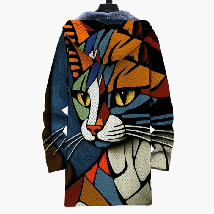 Cardigan con cappuccio unisex con zip e design a stampa di gatto