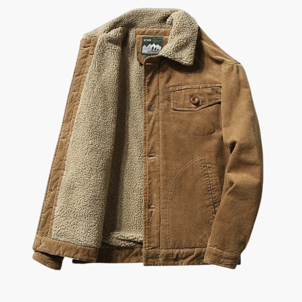 Men's Corduroy Jacket with Sherpa Lining and Button Closure