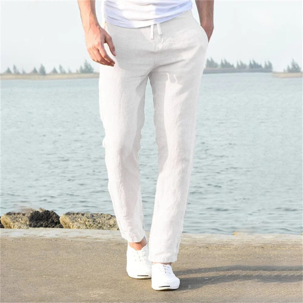 Pantaloni in lino da uomo in stile casual per le giornate calde