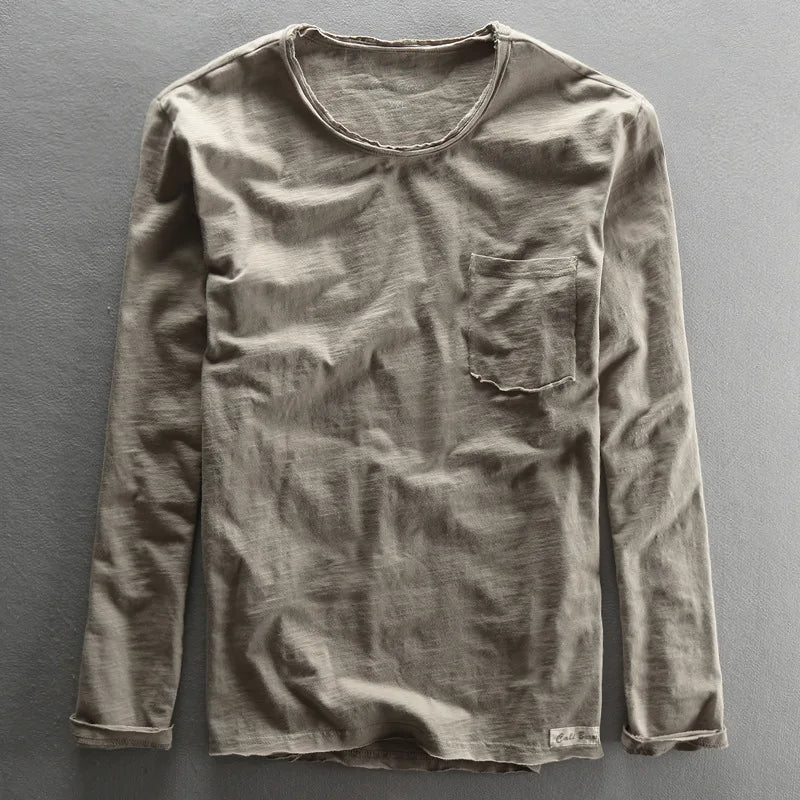 Maglietta vintage in cotone a maniche lunghe con girocollo