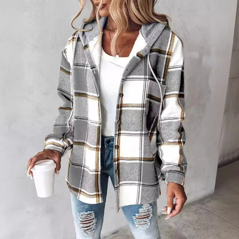 Cappotto da donna a quadri con cappuccio