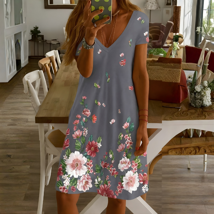 Vestido de mujer de manga corta con escote en V