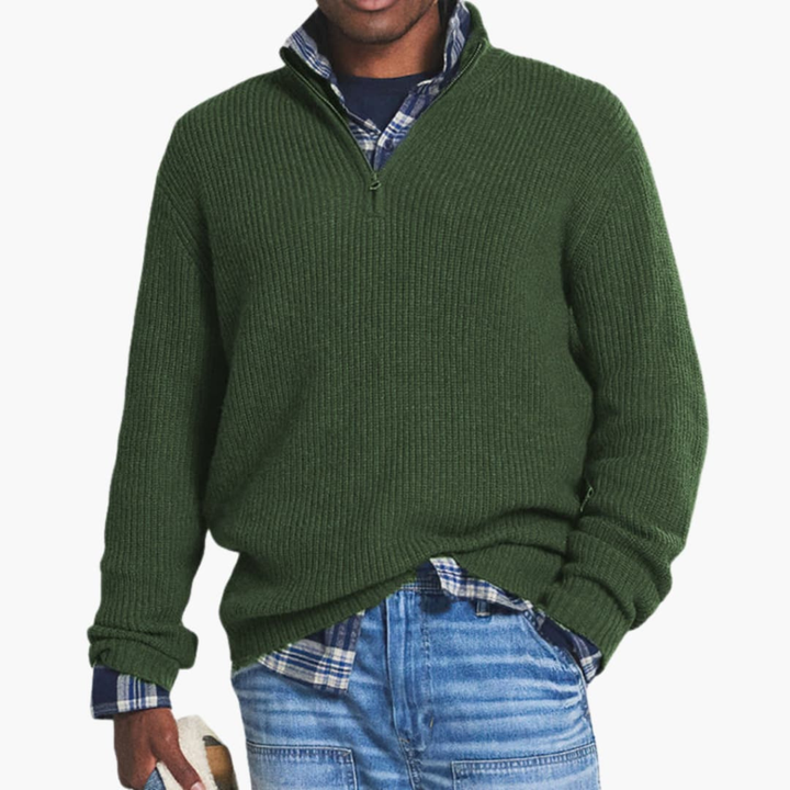 Men's ribbed sweater with half-zip collar