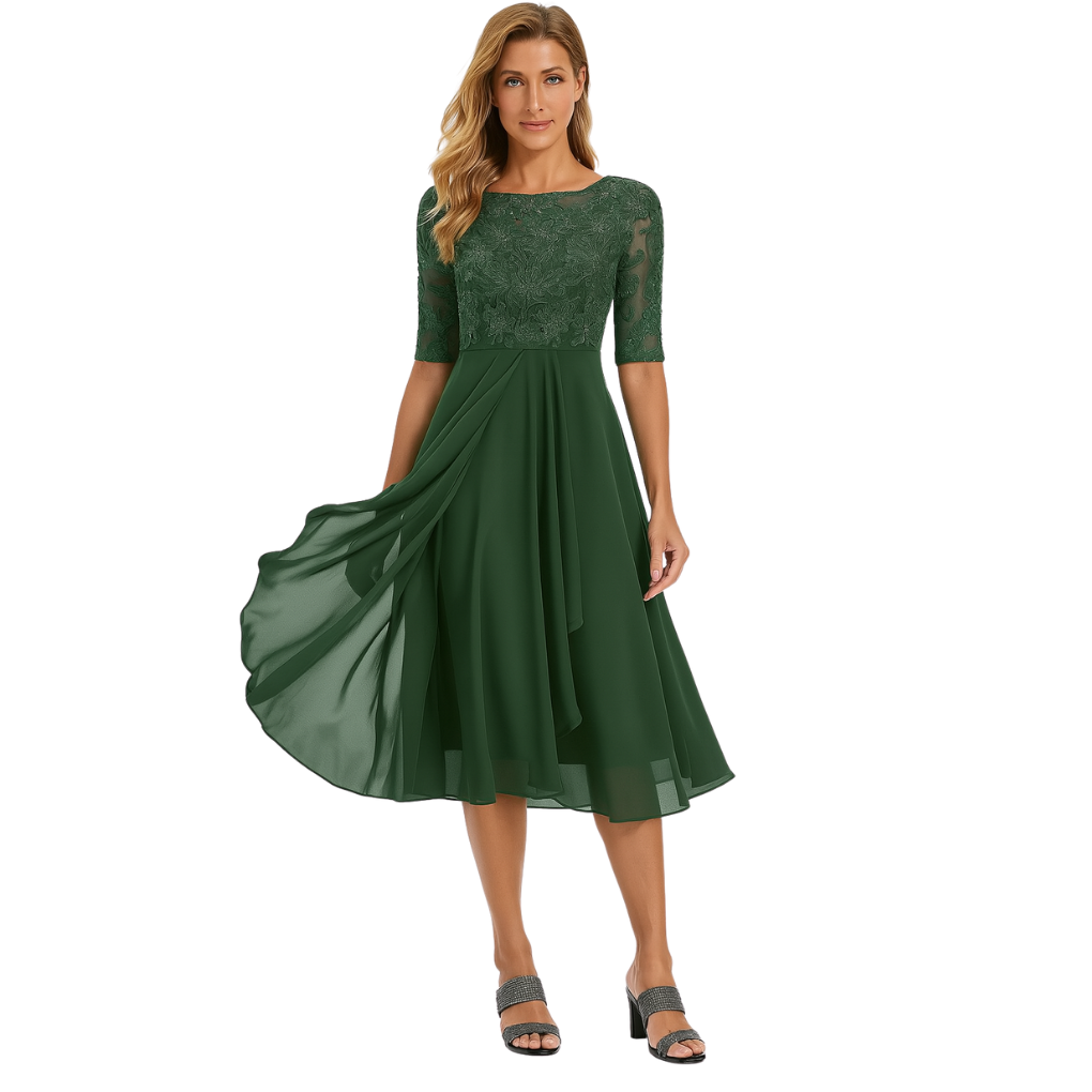 Abito midi in pizzo e chiffon da donna