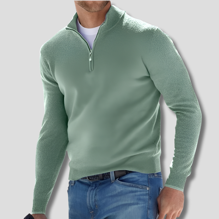Suéter de hombre de punto de algodón con cuello con cremallera