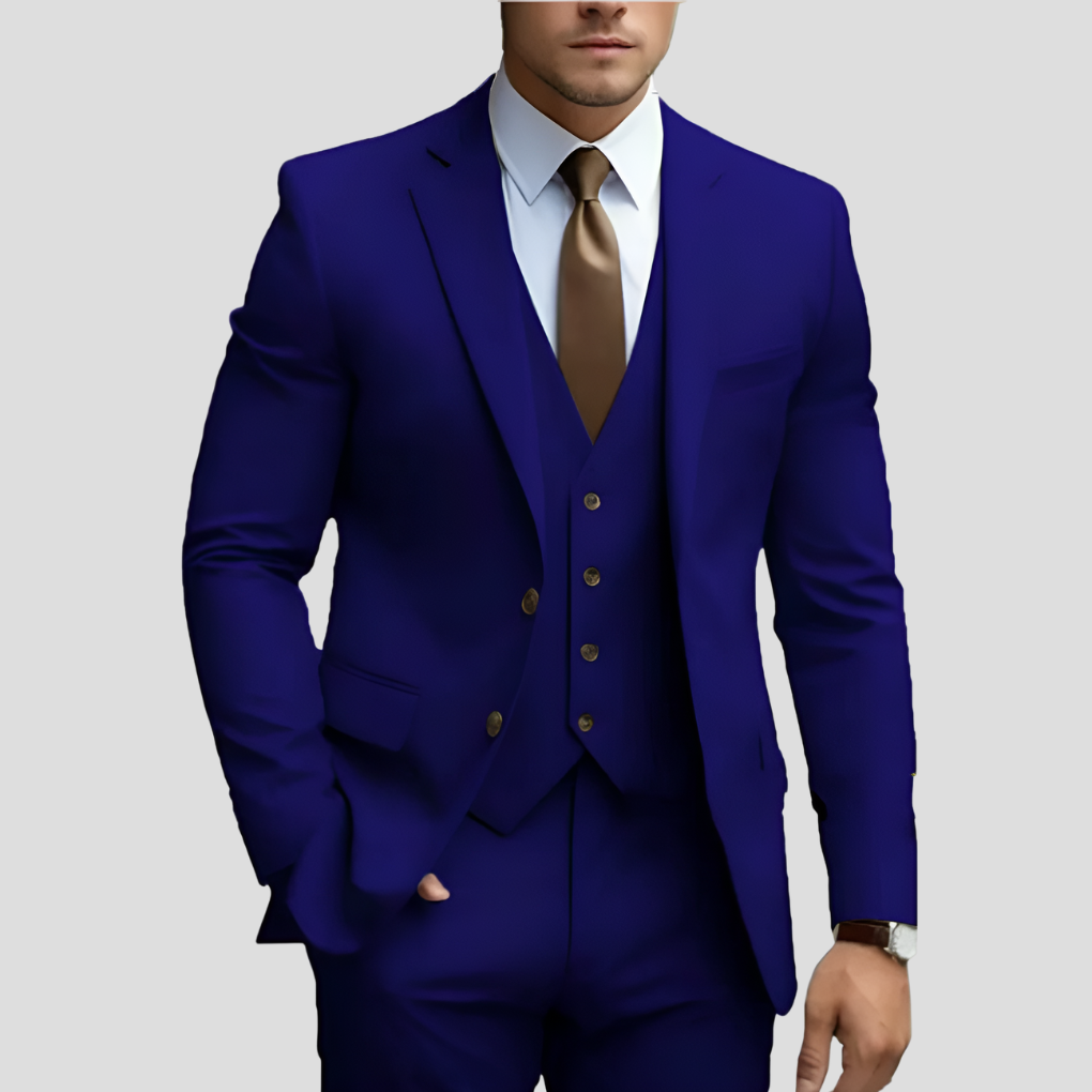 Elegant men's suit, 3 pieces, beige, slim fit