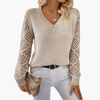 Maglione Femminile in Maglia Fine con Scollatura a V e Maniche Lunghe