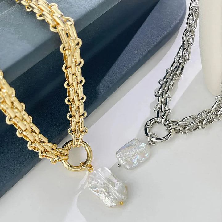 Baroque Freshwater Pearl Necklace with Gold &amp; Silver Chain