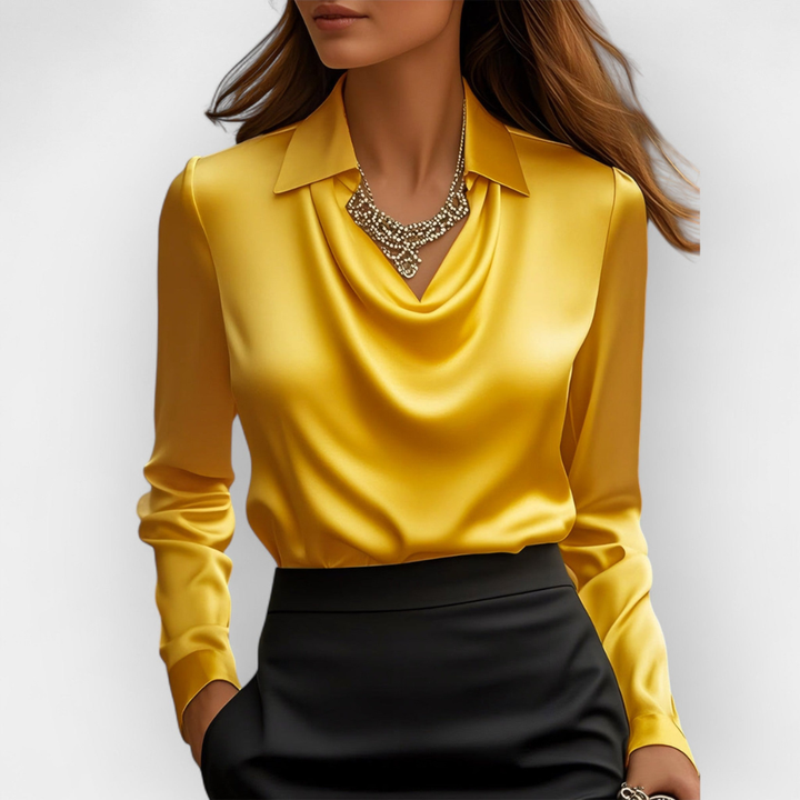 Elegante camicia in raso con colletto a cascata