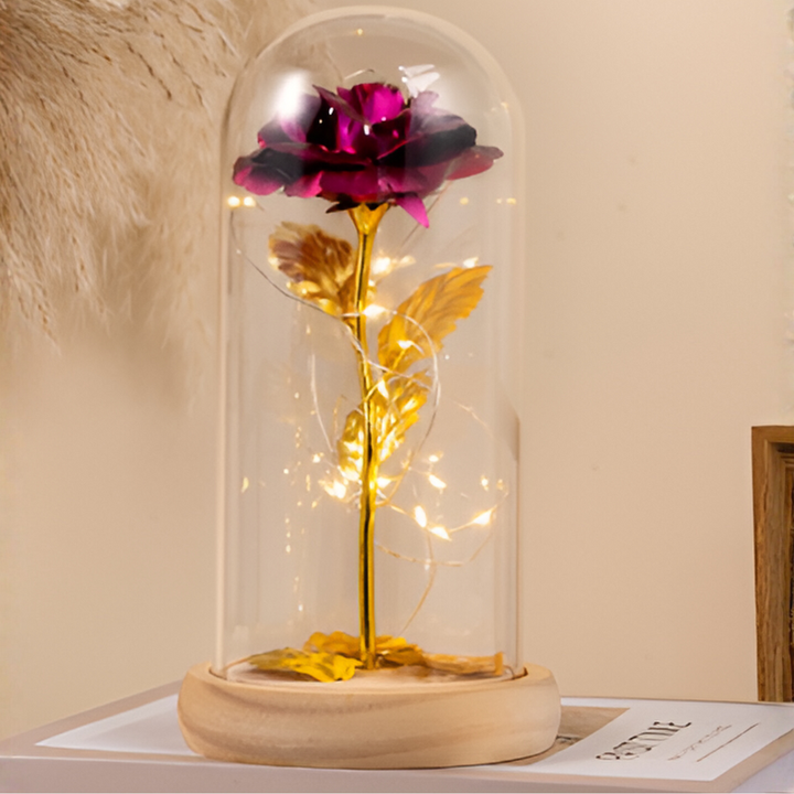 Rosa eterna con luce a LED in cupola di vetro