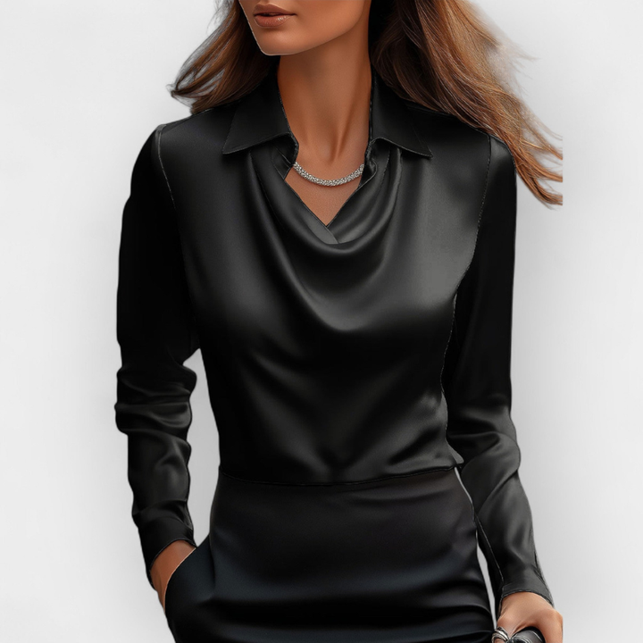 Elegante camicia in raso con colletto a cascata