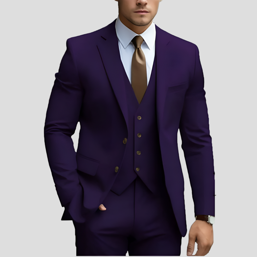 Elegant men's suit, 3 pieces, beige, slim fit