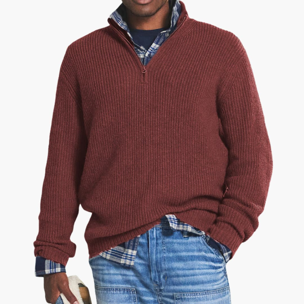 Men's ribbed sweater with half-zip collar