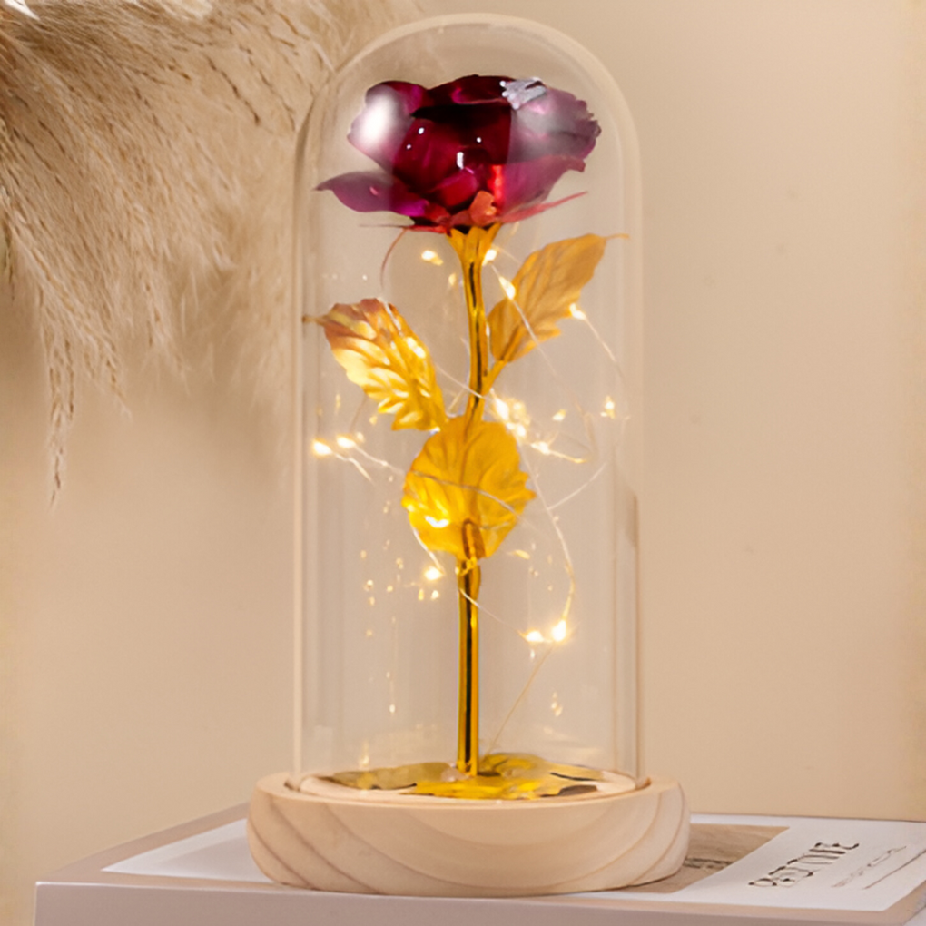 Rosa eterna con luce a LED in cupola di vetro