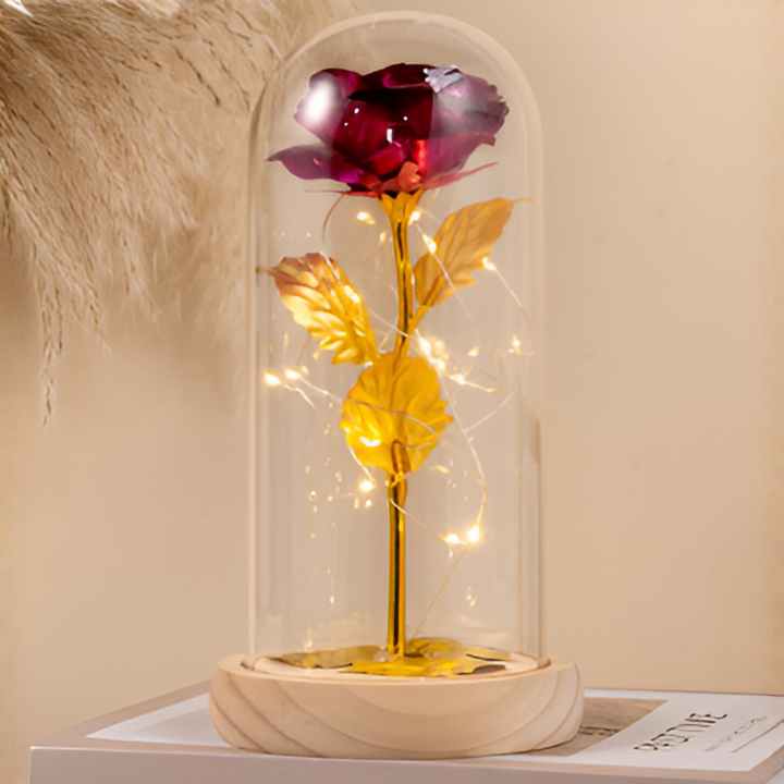 Rosa eterna con luce a LED in cupola di vetro
