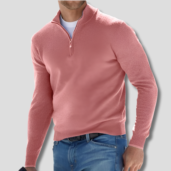 Suéter de hombre de punto de algodón con cuello con cremallera