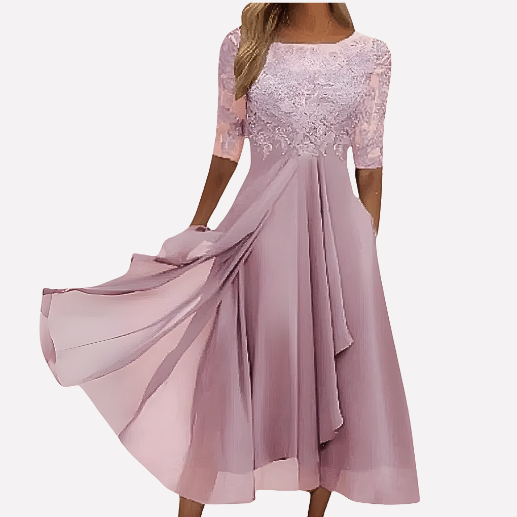 Women's chiffon evening dress with floral lace
