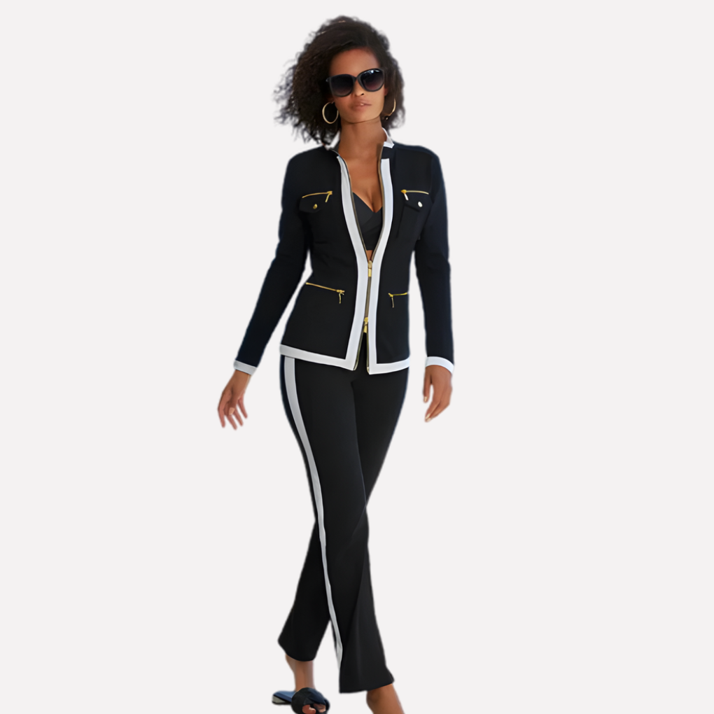 Set Giacca e Pantaloni con Zip da Donna – Stile con Bordo a Contrasto
