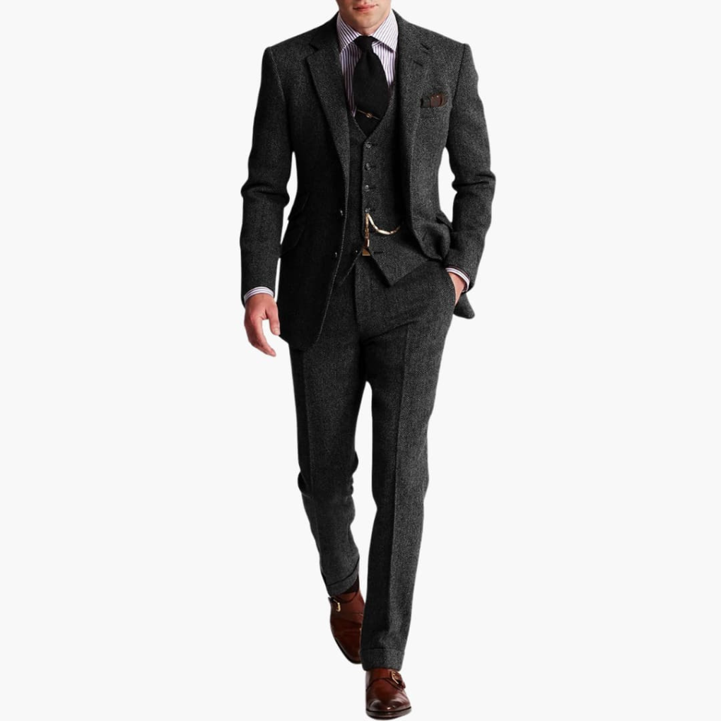 Men's formal suit set with jacket and waistcoat