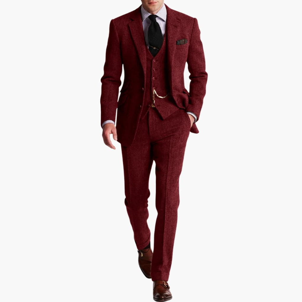 Men's formal suit set with jacket and waistcoat