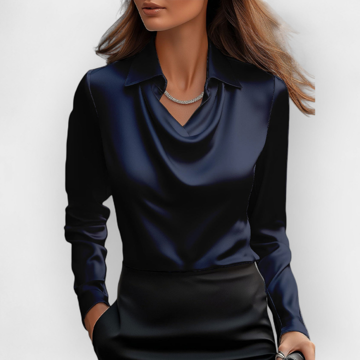 Elegante camicia in raso con colletto a cascata