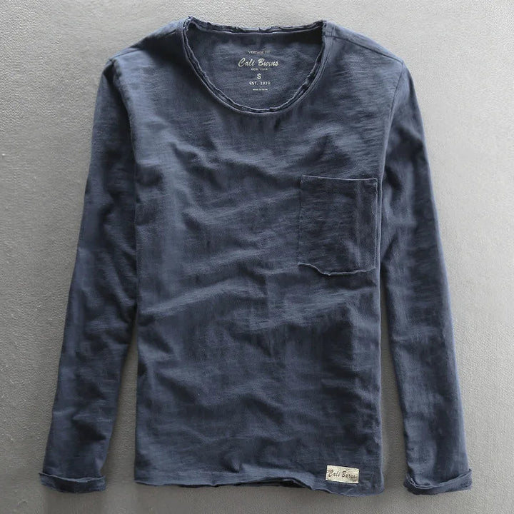 Maglietta vintage in cotone a maniche lunghe con girocollo
