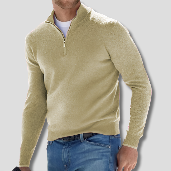 Suéter de hombre de punto de algodón con cuello con cremallera