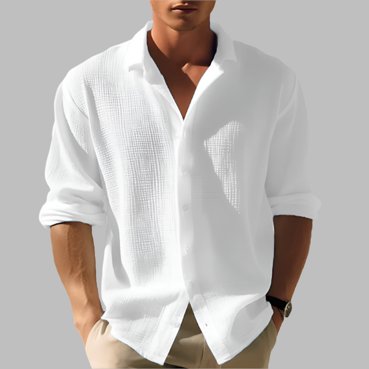 Light men's shirt in plain cotton and linen
