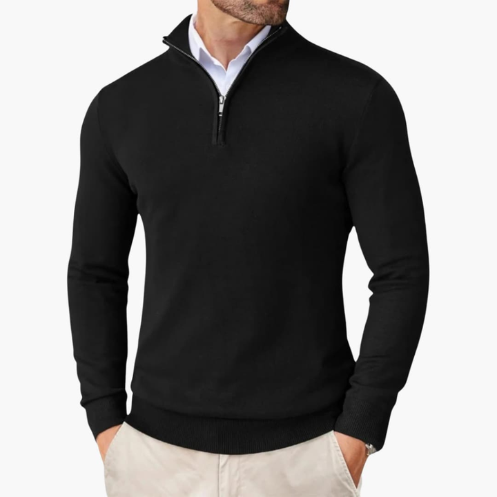 Men's Sweater with Quarter Zip and Ribbed Hem