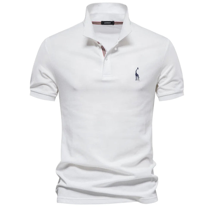 Polo in cotone di lusso con ricamo a forma di cervo