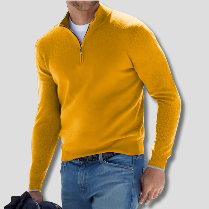 Suéter de hombre de punto de algodón con cuello con cremallera