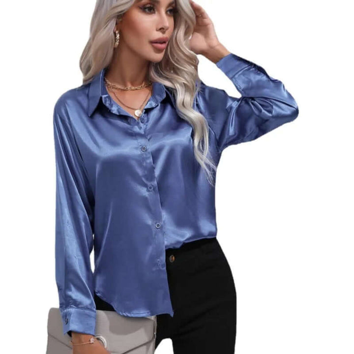 Women's satin blouse with long sleeves and loose fit
