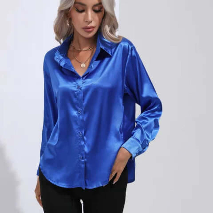 Women's satin blouse with long sleeves and loose fit