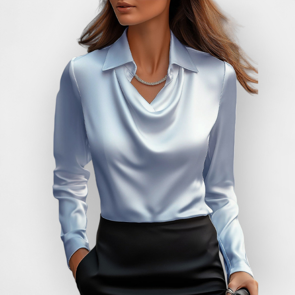 Elegante camicia in raso con colletto a cascata