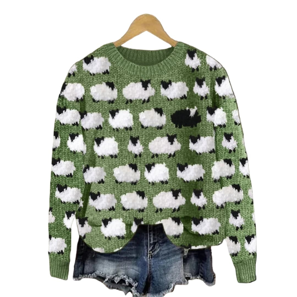 Maglione da donna lavorato a maglia con motivo ad albero e scollo rotondo