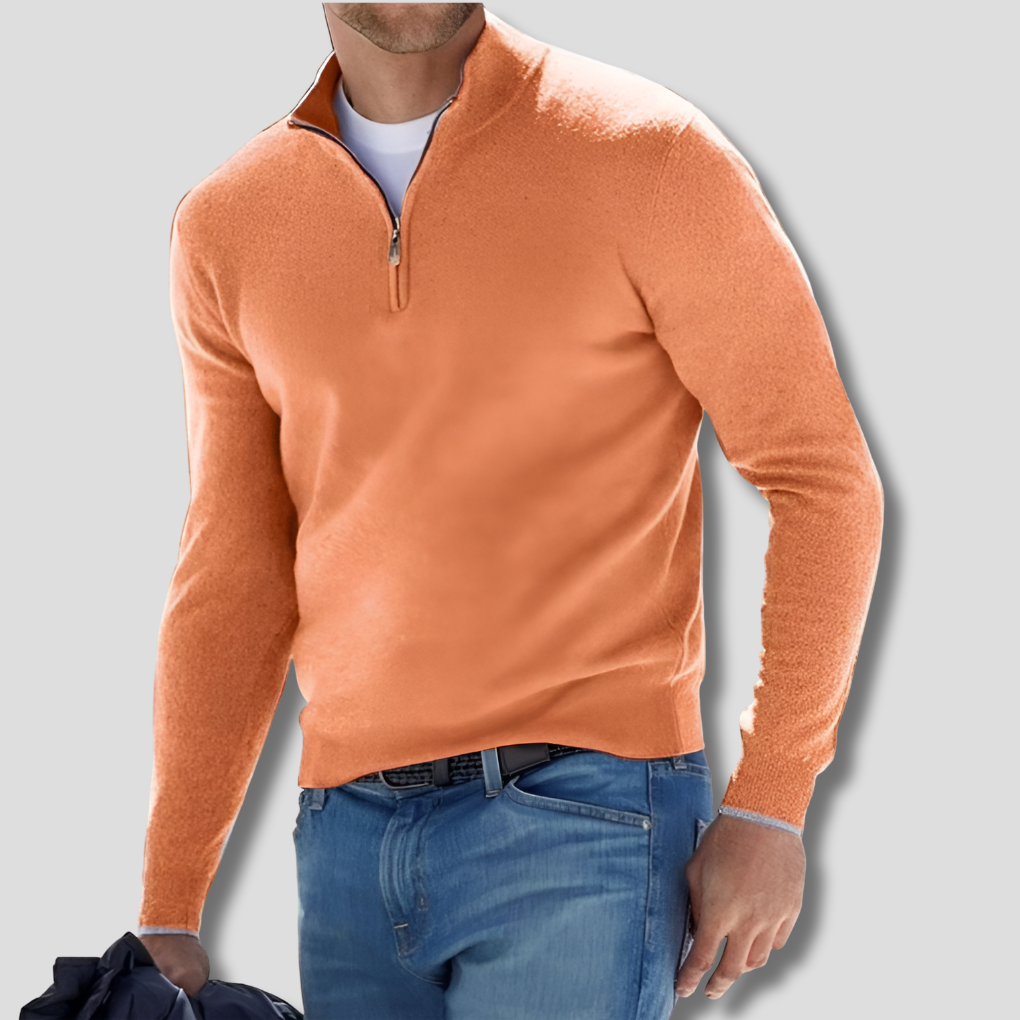 Suéter de hombre de punto de algodón con cuello con cremallera