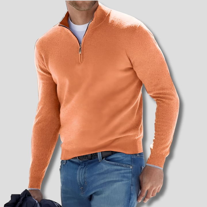 Suéter de hombre de punto de algodón con cuello con cremallera