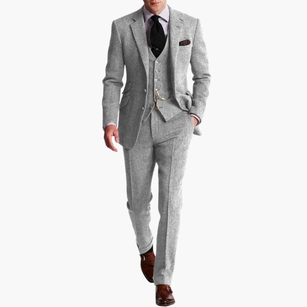 Men's formal suit set with jacket and waistcoat