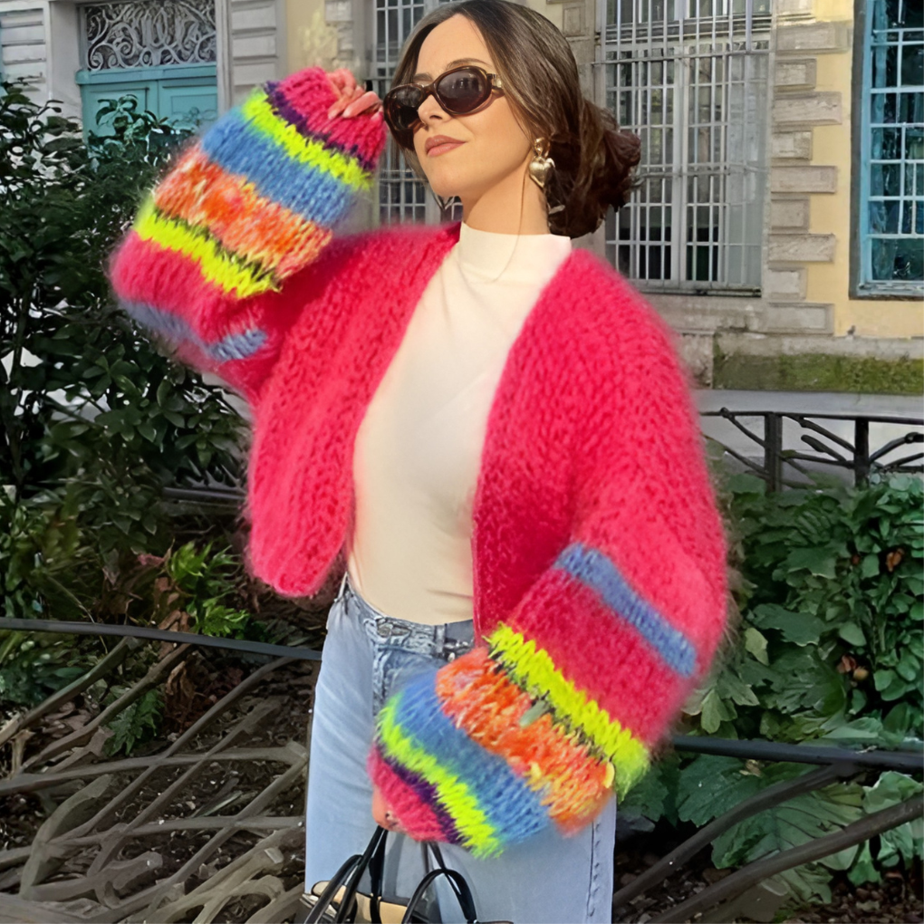 Open-front striped sweater for women