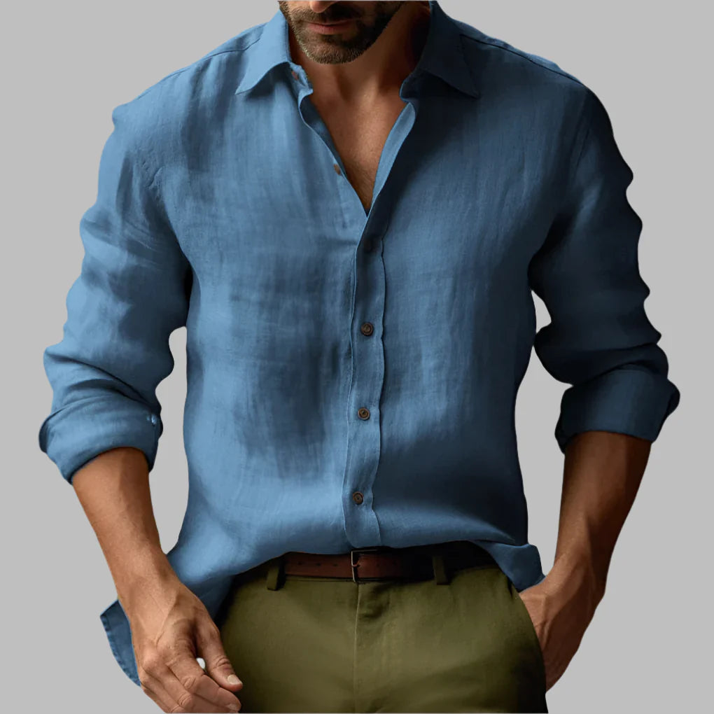 Camicia vintage a maniche lunghe in lino da uomo